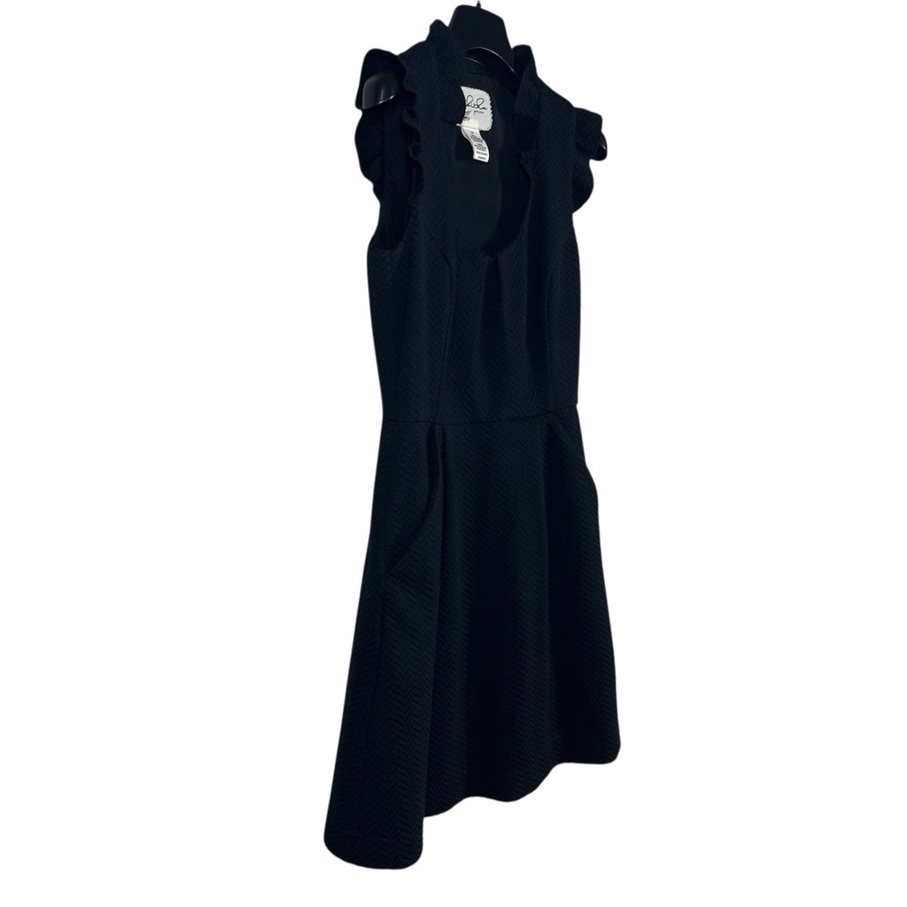 Anthropologie Tabitha‎ Ruffle Dress Womens 2 PETITE Black Textured Pockets LBD - Picture 3 of 6
